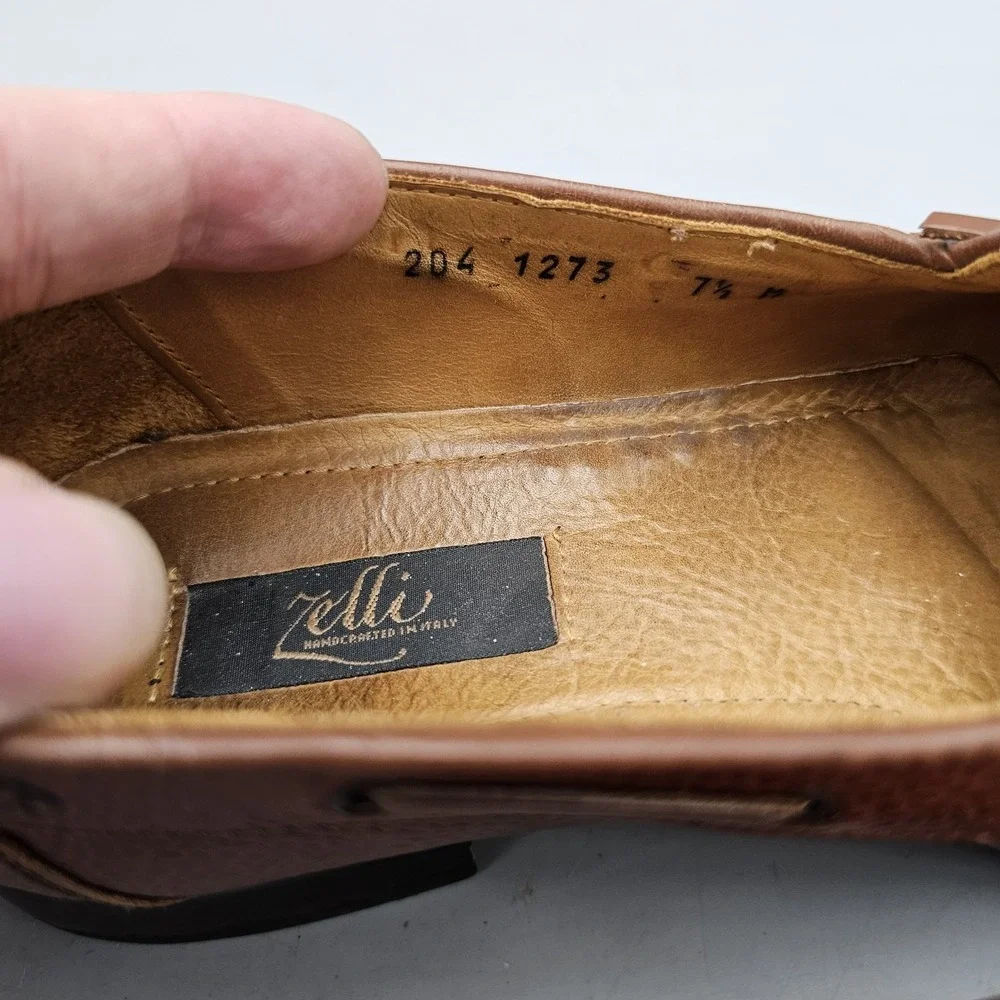 Zelli Men's Size‎ 7.5 EUC Brown Pebbled Leather Italian Loafers Boat Dress Shoes
